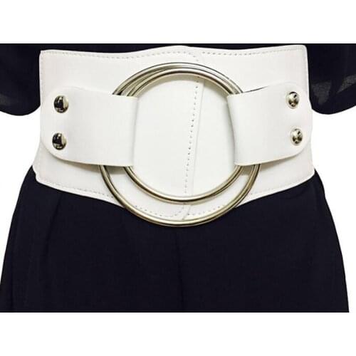 Lady Retro Wide Waist Belts Stretchy Elastic Corset Waistband Hollow Metal Big O-ring Womens Belt For Dress Jacket