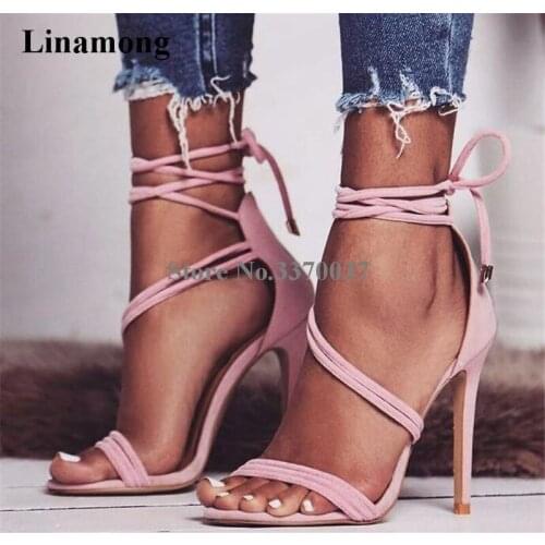 Summer Fashion Women Open Toe Strap Cross Gladiator Sandals Cut-out Suede Leather Ankle Strap High Heel Sandals Dress Shoes