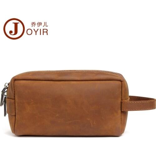 Boutique recommended fashion leather wash bag Crazy horse leather retro mens bag multifunctional mens clutch bag storage bag