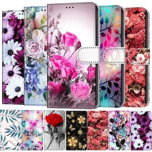 Fashion Flower Phone Case For Xiaomi Redmi Note 4 4X 4A 5 5A 6 6A 7 7A 8 8A 8T Pro 3S GO Flip Leather Stand Book Cover Back Etui