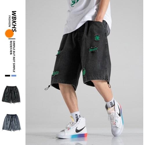 2021 Summer Men Ripped Denim Shorts Casual Loose Shorts