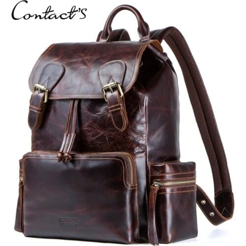 Black Angel Retro Crazy Horse Cowhide Mens Backpack Source of Goods First Layer Cowhide Mens Bag