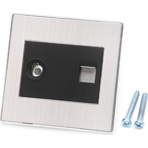 RJ45 Wall Internet Socket With TV Outlet Stainless Steel Brushed Silver Panel for Network Adapter+TV Antenna wholesale
