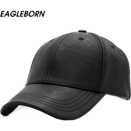 2020 New Men Black PU Leather Baseball Cap Trucker Snapback Hat Hipster Simple Boutique Baseball Hat Caps for Men Women Hat