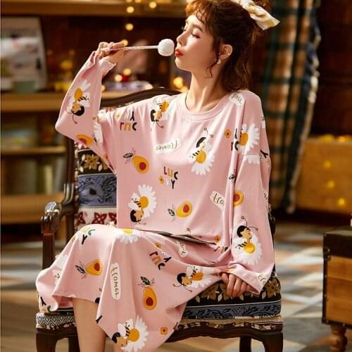 2020 New Autumn Long Sleeve Cotton Print Nightgowns for Women Loose Long Dress Sleepwear Night Gown Home Dress Nightdress Nighty