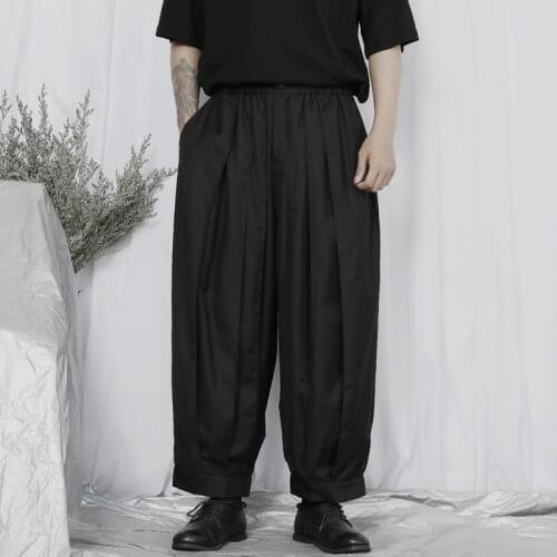 2021 spring and summer new casual pants mens suit wide leg pants Japanese large loose Capris mens fat casual pants