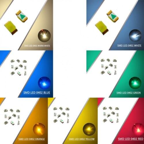 NEW 0402 100pcs SMD LED Blue/Green/Yellow/Orange/Red/White/Warm White LEDs 1/35 model train railway modeling