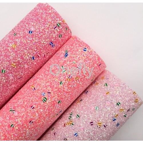 Onefly PINK Chunky Glitter Leather, Faux Leather Glitter Fabric Sheets For Bow DIY handbags shoes 4T002