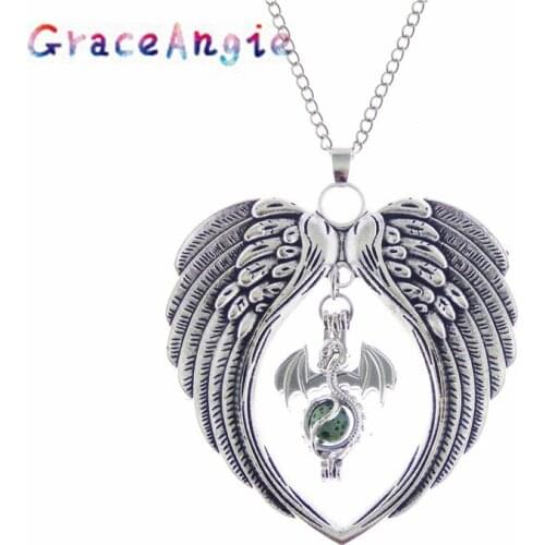 GraceAngie Zinc Alloy 1pc Pendant Necklace Long Heart Shape Styling Fairy Myth Cool Style Dragon Wing Model