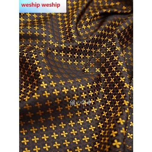 Brocade jacquard Coffee background small diamond Satin silk fabric Satin de soie Satén шелк hanfu cloth DIY patchwork bag