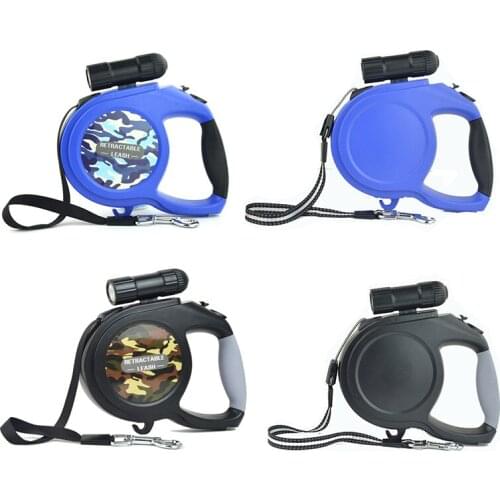 High Quality Dog Automatic Leash Plain/Camo Style 5M 8M Medium Large Dog Pet Retractable Leash Lead with LED