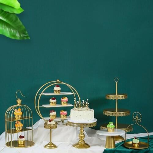 Romantic Beautiful Gold Iron Cake Rack Wedding Birthday Props Display Stand Dessert Table Ornaments Lace Multi-layer Food Plate