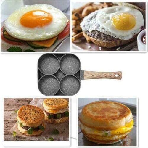 Pans 4 Hole Fried Egg Burger Pan Non-stick Ham Pancake Maker Wooden Handle Suitable For Gas Stove And Induction Cooker
