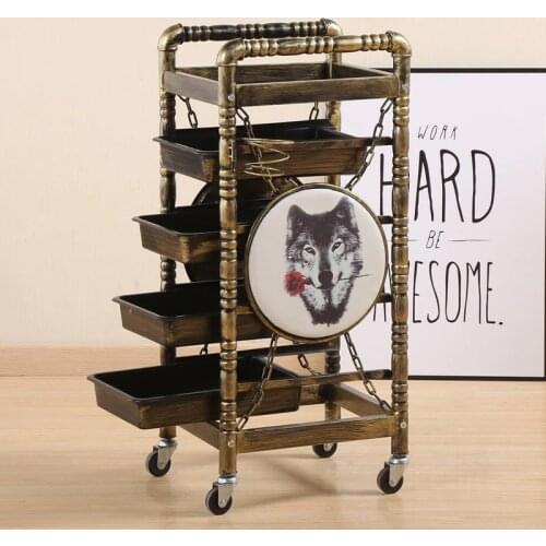 Hairdressing special tools car barber shop hair salon hot dyeing trolley retro multi-function beauty bar car salon trolley