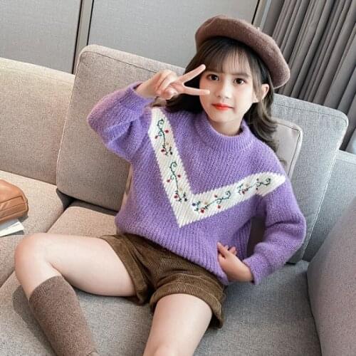 Girls Sweater Babys Coat Outwear 2021 Retro Thicken Plus Velvet Warm Winter Autumn Knitting Christmas Childrens Clothing