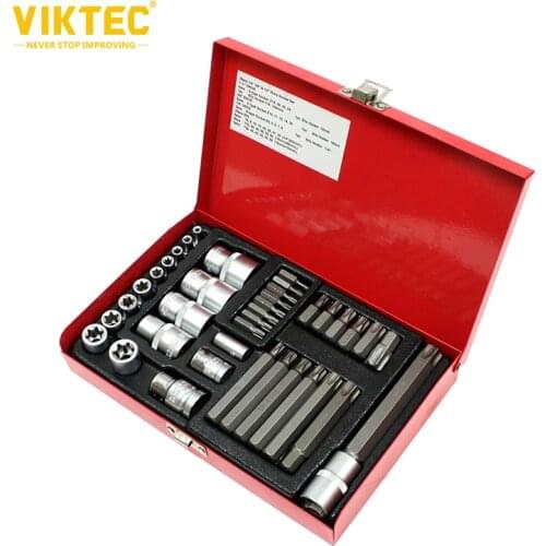 Viktec 38pc 1/4" 3/8" 1/2" Drive Socket Bit Set Hex E-Type T-Type Torx Star Holder