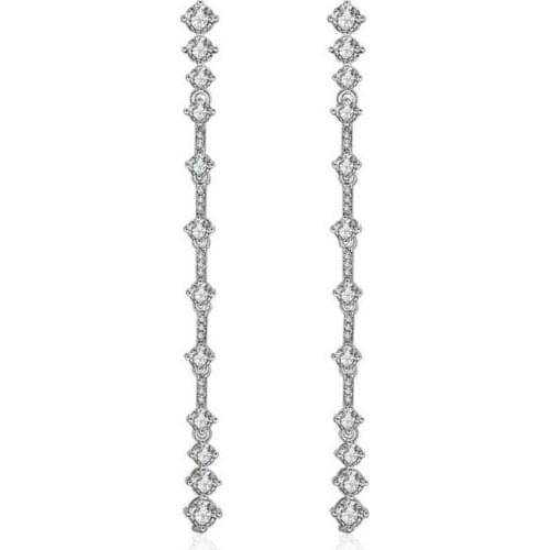 High Quality Fashion Shiny CZ Zircon Long Earrings Female 925 Sterling Silver Ladies`stud Earrings Jewelry Wholesale Gift