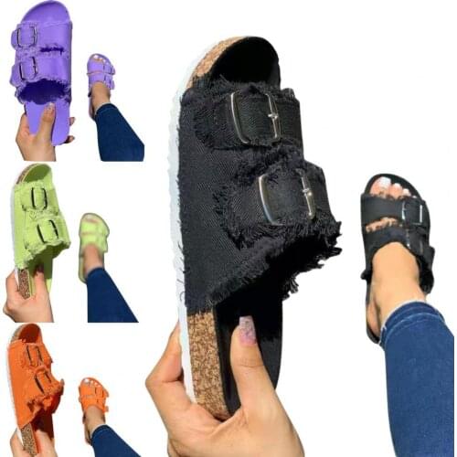 Womens EVA denim slippers Summer European and American style solid color rubber non-slip soft beach shoes Outdoor sandals