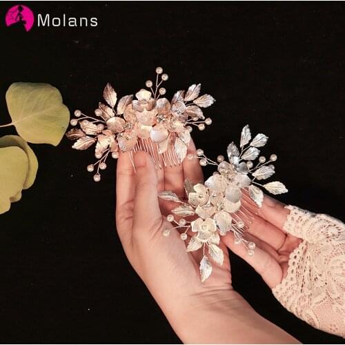 Molans Luxury Pearl Crystal Wedding Hair Combs Hair Accessories for Bridal Women Flower Headpiece Bride Hair ornaments Jewelry