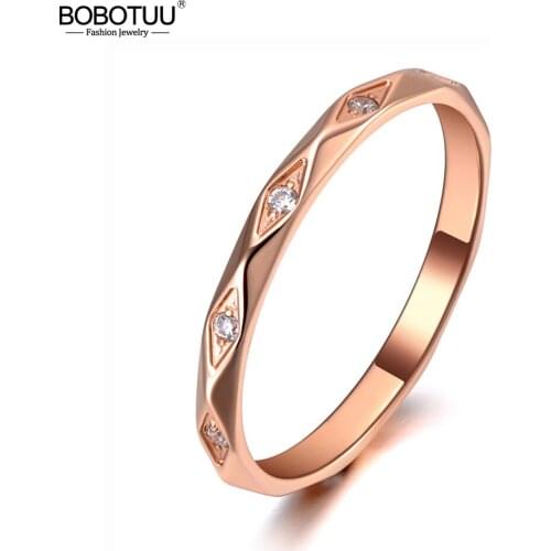 BOBOTUU Vintage Titanium Stainless Steel Mosaic Rhinestone Ring Jewelry Rose Gold CZ Crystal Party Rings For Women Girls BR19140