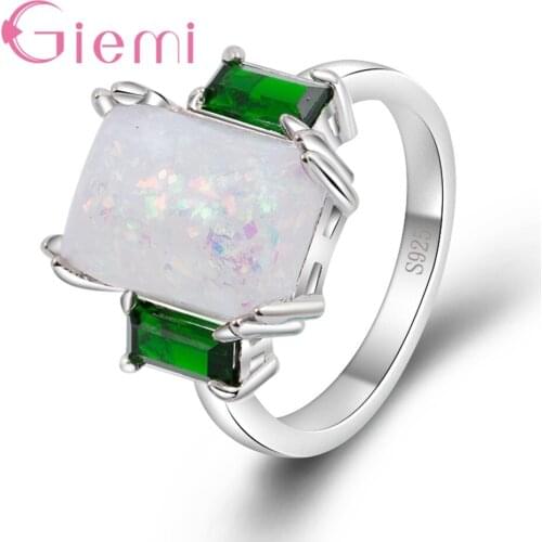 Luxury Full Austrian Crystal White/Green Stone Women Finger Rings for Bridal 925 Sterling Silver Jewelry Engagement Anel