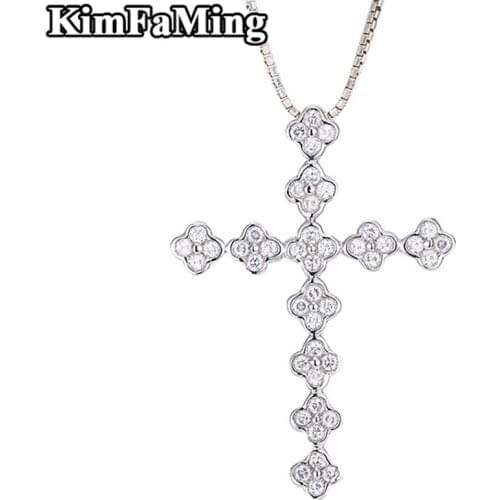 Trendy Fine Cross Pendant Silver Flower Necklaces for Women Party Aniversary Jewelry P106