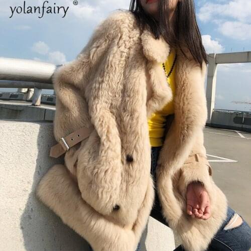 Natural Real Fur Coat Female Sheep Shearling Winter Jacket Women Vintage Oversized Coats and Jackets Women 2020 Fourrure Femme