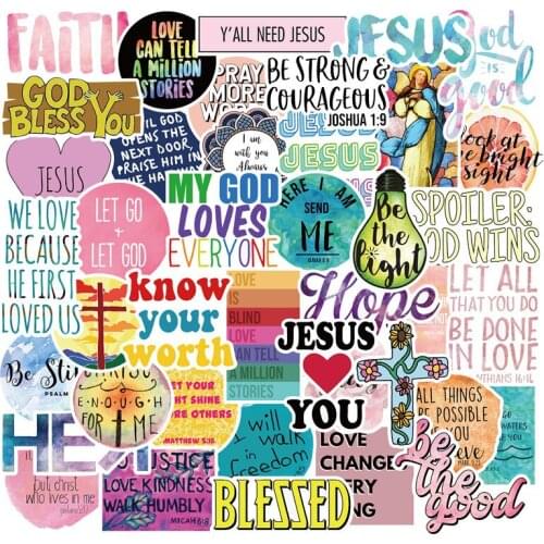 50PCS Jesus Christians Religion Sayings Sticker Skateboard Guitar Suitcase Luggage Laptop Classic Kid Toy Graffiti Decal Sticker