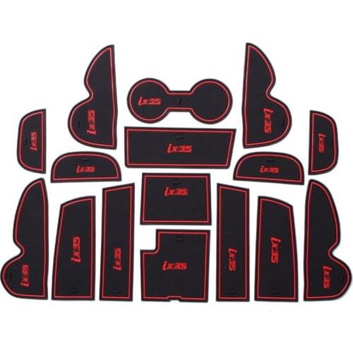 16pcs Car Door Groove Slot Mat Interior Water Cup Rubber Anti-Slip Sheets Storage Holder for Hyundai IX35 2009-2015