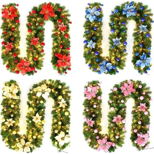 2.7M Christmas Decorations Garland Decor Rattan Lights Wreath Mantel Fireplace Stairs Wall Door Pine Xmas Tree LED Light Decor