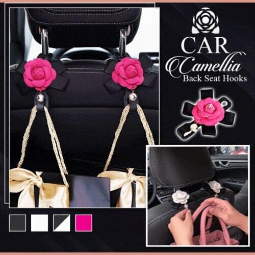 2pcs Camellia Flowers Car Seat Back Hooks Hangers Organizer Headrest Mount Storage Hooks Clips Styling Car Accessories