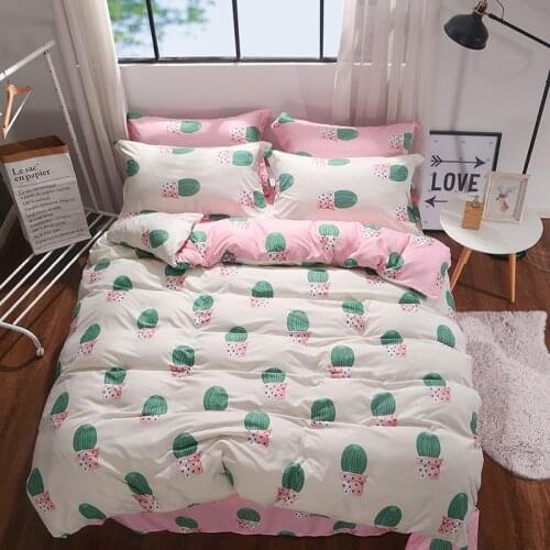 Lovely Cactus Striped Printed 3/4pcs Cozy Bedding Set Bed Cover Bed Sheet Duvet Cover Pillowcase Bed Linen Bedclothes Queen