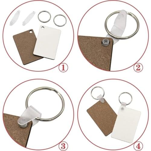 30Pcs Sublimation Heat Transfer Wood Blank Rectangle MDF Keychains Jewelry DIY