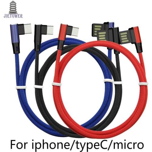 300pcs/lot Micro USB/Type C Data Cable 1m L 90 Degree 2A Braided Cord Fast Charge For iphone Samsung v8 Xiaomi Huawei wholesale