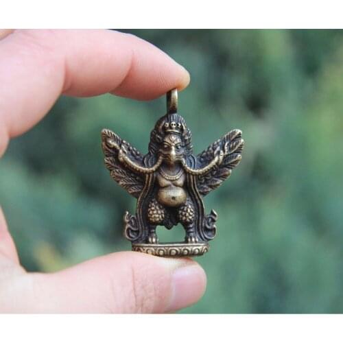 4.5 CM Tibet Buddhism Pure Bronze Garuda Dhwaja Bird Amulet Pendant Necklace