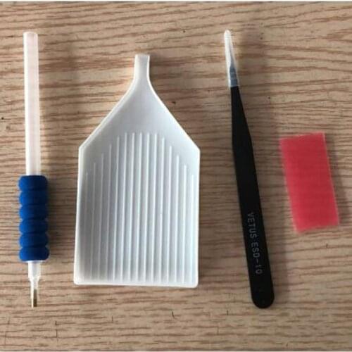 5sets of high-end Diamond Painting Tool,Stainless Steel Tweezers,Crystal Pen,Glue,Plastic Tray,Pen head with stick nine diamond