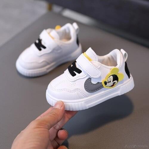 Disney White Casual Shoes For Baby Boy Girl Brand Children Sneaker Mickey Mouse Kids Sports Shoes Toddler Walking Shoes 0-3 Year