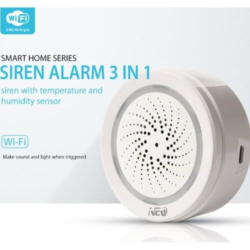 Wireless WiFi Siren Alarm Sensor Sound WiFi Temperature Humidity Sensor Siren Alarm Tuya Smart App for Echo Google Home