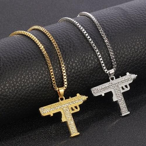 Cool Gothic Hip Hop UZI Kolye GUN Shape Pendant Necklace Gold Silver Color Army Style Male Chain Men Necklaces Unisex Jewelry