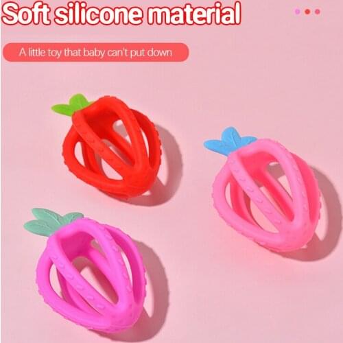 Baby Hand Grab Ball Teether Baby Silicone Strawberry Soothing Chew Child Spherical Molar Stick Toy Strawberry Gum Baby Teethers
