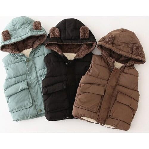 2 3 4 5 6 Y Toddler Boys Vest Winter New Baby Hooded Zipper Lambswool Vest Cute Ear Pocket Thicken Cotton Warm Waistcoat for Boy