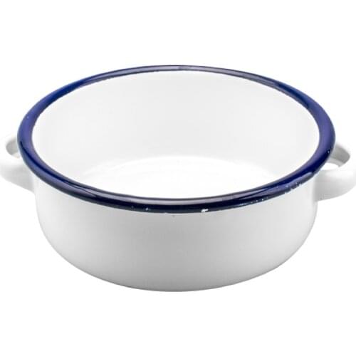 Retro Enamel Bowl Double Ears Salad Bowl Dinnerware Snack Tray Soup Bowl round fruit plate Enamel dish snack plated fruit plate