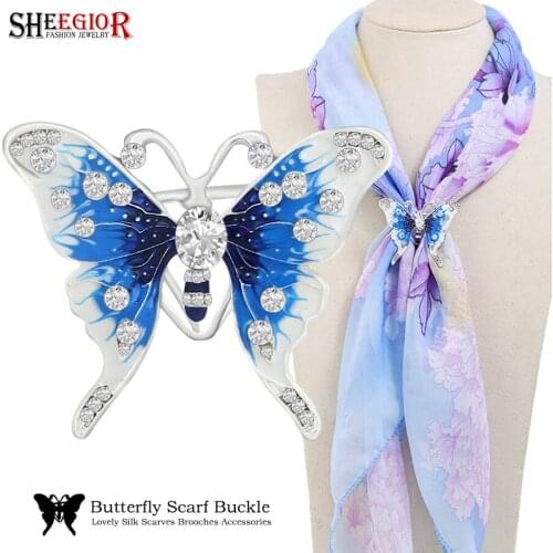 Enamel Butterfly Scarf Buckle Wedding Hoop Brooch Pins for Women Scarves Clip Jewelry Accessories in Party Cape Button Love Gift