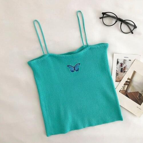 Heliar Women Cute Crop Tops Womens Spaghetti Strap Embroidery Sexy Tube Tops Cropped Camis For Girls Knit Butterfly Top
