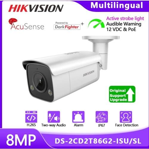 Hikvision DS-2CD2T86G2-ISU/SL AcuSens 8MP AcuSense Fixed IR60m Bullet Network Camera With Two-Way Audio&Alarm H.265 IP67 POE IPC