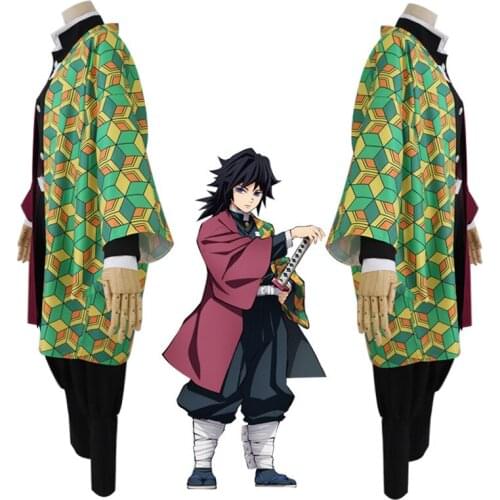 HOT Anime Demon Slayer Kimetsu no Yaiba Cosplay Tomioka Giyuu Costume Kimono Uniform Cosplay Wigs Wooden sword Halloween Costume