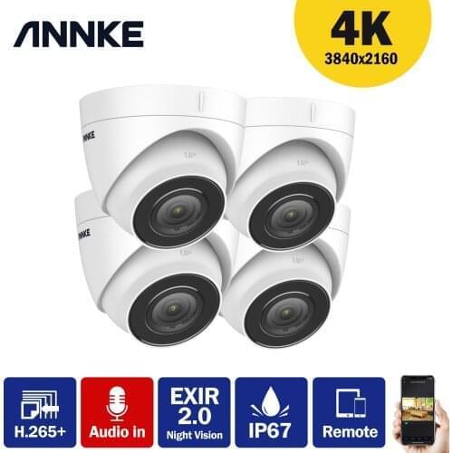 ANNKE 4PCS Ultra HD 8MP POE Camera 4K Outdoor IP67 Weatherproof Security Network Dome EXIR Night Vision Email Alert CCTV Kit