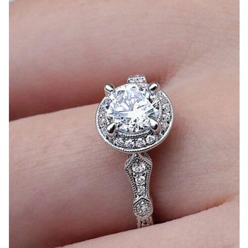 Classic Silver Color Engagement Rings For Women 4 Claws Heart & Arrow Flower AAA CZ Stone Ring Fashion Wedding Jewelry