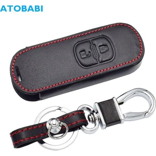 Leather Car Key Case For Mazda CX-7 CX-9 MX-5 Miata 3 6 2 Buttons Smart Remote Fob Cover Keychain Protector Bag Auto Accessories