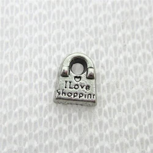 Hot selling 50pcs/lot I love Shopping Floating Charms Living Glass Memory Floating Lockets DIY Jewelry Charms